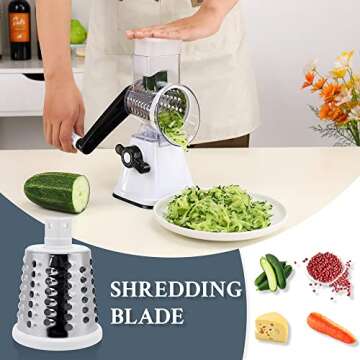 Cheese Graters with Handle, Manual Cheese Shredder Rotary Grater with 3 Replaceable Drum Blades for Vegetables, Fruit, Food, Nuts