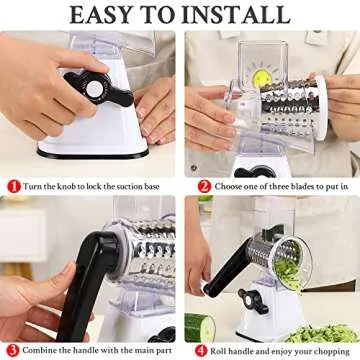 Cheese Graters with Handle, Manual Cheese Shredder Rotary Grater with 3 Replaceable Drum Blades for Vegetables, Fruit, Food, Nuts