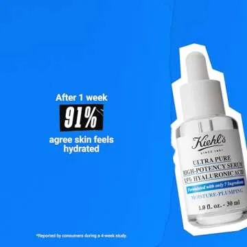 Kiehl's Ultra Pure High-Potency 1.5% Hyaluronic Acid Serum, Concentrated Face Serum for Dry Skin, Instantly Boosts Hydration, Plumps Skin, All Skin Types, Fragrance-free - 1 fl oz