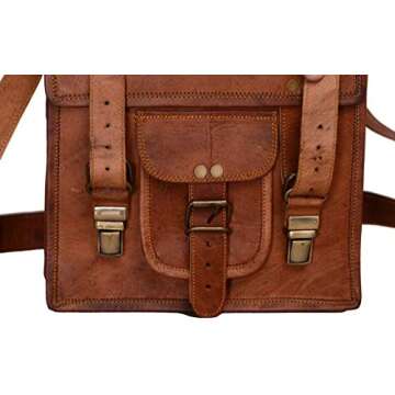 Leather crossbody bag messenger satchel tablet bag 11 inches for men and women by KPL (Brown)