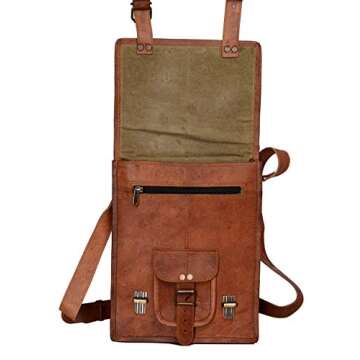 Leather crossbody bag messenger satchel tablet bag 11 inches for men and women by KPL (Brown)