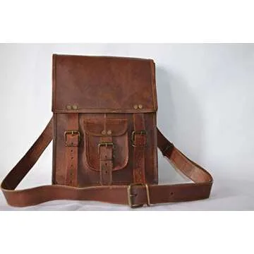 Leather crossbody bag messenger satchel tablet bag 11 inches for men and women by KPL (Brown)