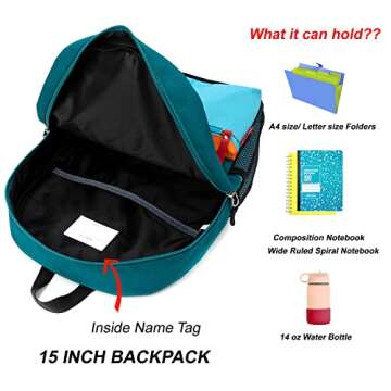 HawLander Little Kids Backpack for Boys Toddler School Bag Fits 3 to 6 years old, 15 inch, Blue Green