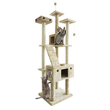 Furhaven 69.3" Tall Cat Tree for Indoor Cats - Sisal Scratching Posts, 2x Cat Condos, Toys