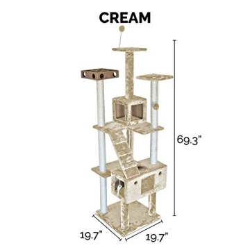 Furhaven 69.3" Tall Cat Tree - Cat Playground & Scratching Post - Cream