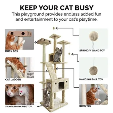 Furhaven 69.3" Tall Cat Tree - Cat Playground & Scratching Post - Cream