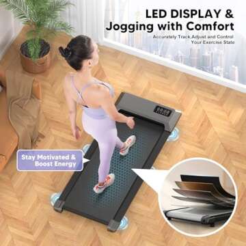 DeerRun Walking Pad 2 in 1 Under Desk Treadmill, 2.5HP Low Noise Walking Pad Running Jogging Machine with Remote Control for Home Office, Lightweight Portable Desk Treadmill Installation Free
