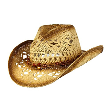 Saddleback Hats Shapeable Toyo Straw Cowboy Hat w/Beaded Trim Band, Western Cowgirl, Natural, One Si...