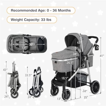 BABY JOY Convertible Stroller: High Landscape & Reversible