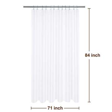 Extra Long Shower Curtain with 84 inch Height, Fabric, Waffle Weave, Hotel Luxury Spa, Water Repellent, Machine Washable, 230 GSM Heavy Duty, White Pique Pattern Decorative Bathroom Curtain