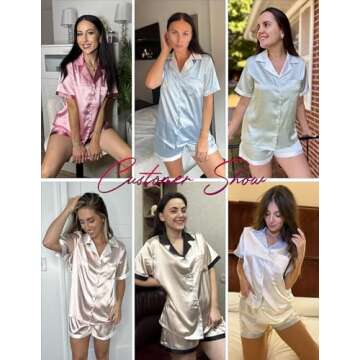 Stylish Ekouaer Satin Pajama Set in Blue Green