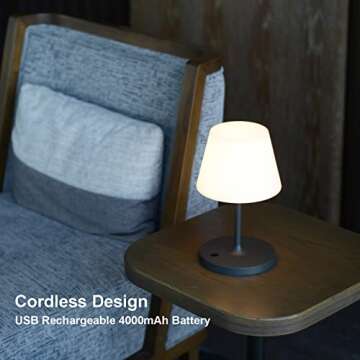 LOTITOL Outdoor Table Lamp/Cordless USB Rechargeable 4000mAh / 2700K LED/Touch Dimmable/Portable Battery Operated / IP44 Waterproof/PE Shade/Bedroom Dinning Camping Patio (9.6in, Dark Grey)