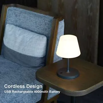 LOTITOL Outdoor Table Lamp/Cordless USB Rechargeable 4000mAh / 2700K LED/Touch Dimmable/Portable Battery Operated / IP44 Waterproof/PE Shade/Bedroom Dinning Camping Patio (9.6in, Dark Grey)