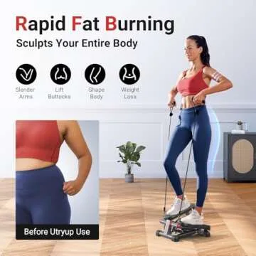 UTRYUP Mini Stepper for Home Exercise, Compact Hydraulic Stair Stepper with Resistance Bands, Quiet ...