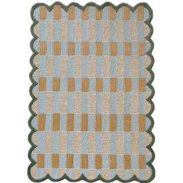 Matilda Goad Plaid Scallop Wool Hand Tufted Area Rug, Luxurious Designer, Anro Irregular Cozy Soft A...