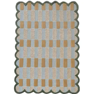Matilda Goad Plaid Scallop Wool Hand Tufted Area Rug, Luxurious Designer, Anro Irregular Cozy Soft A...