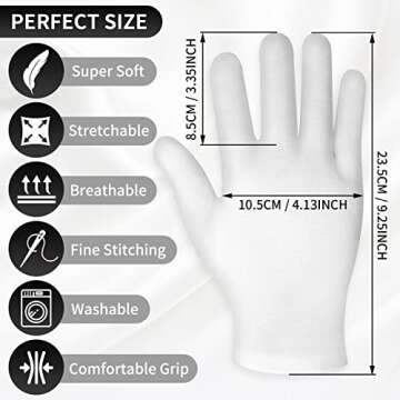 Sibba 2 Pairs Touch Screen Moisturizing Gloves White Cotton Moisturizing Gloves Overnight Bedtime He...