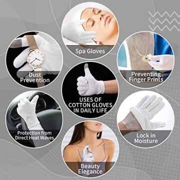 Sibba 2 Pairs Touch Screen Moisturizing Gloves White Cotton Moisturizing Gloves Overnight Bedtime Heal Eczema Sleeping Lotion Hand Spa Treatment Gloves Repair Rough Cracked Dry Chapped Hands Skin