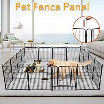 Dog Fence 16 Panels 32" H Pet Playpen Metal Outdoor Portable Camping RV Dog Fences Runs Cage Foldabl...