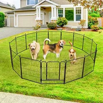 Dog Fence 16 Panels 32" H Pet Playpen Metal Outdoor Portable Camping RV Dog Fences Runs Cage Foldable Exercise Pens Fencing with Two Doors Indoor Temporary Fence for Dogs, Puppy, Garden