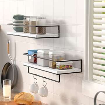 ZGO Floating Shelves for Wall Set of 2, Wall Mounted Storage Shelves with Black Metal Frame and Towe...