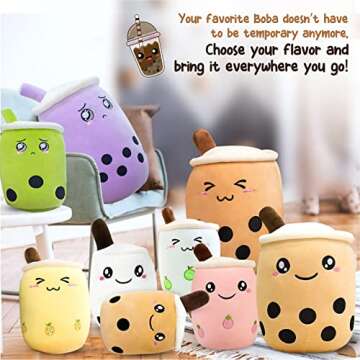 Genchi Boba Plushies Stuffed Bubble Tea Plush Pillows Cute Anime Cartoon Animal Milk Tea Toy Gifts for Baby Kids Children and Adult Birthday (35cm / 13.8in - Medium, Brown Smile Milk Tea)