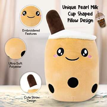 Genchi Boba Plushies Stuffed Bubble Tea Plush Pillows Cute Anime Cartoon Animal Milk Tea Toy Gifts for Baby Kids Children and Adult Birthday (35cm / 13.8in - Medium, Brown Smile Milk Tea)