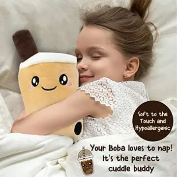 Genchi Boba Plushies Stuffed Bubble Tea Plush Pillows Cute Anime Cartoon Animal Milk Tea Toy Gifts for Baby Kids Children and Adult Birthday (35cm / 13.8in - Medium, Brown Smile Milk Tea)