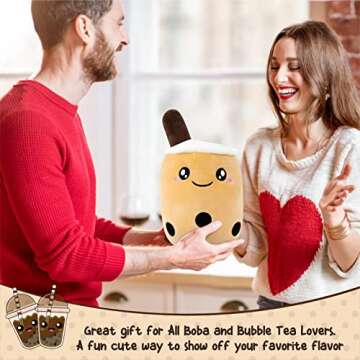 Genchi Boba Plushies Stuffed Bubble Tea Plush Pillows Cute Anime Cartoon Animal Milk Tea Toy Gifts for Baby Kids Children and Adult Birthday (35cm / 13.8in - Medium, Brown Smile Milk Tea)