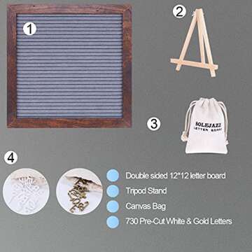 Felt Letter Board 12"x12" Double Sided Letter Board with 730 Pre-Cut White & Gold Letters, Changeabl...