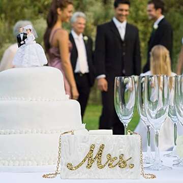 Bride Clutch Purse Acrylic MRS Evening Bag Handbag for Women Wedding Day Bridemaid Party Dinner Prom White 6.93"*1.77"*3.86"