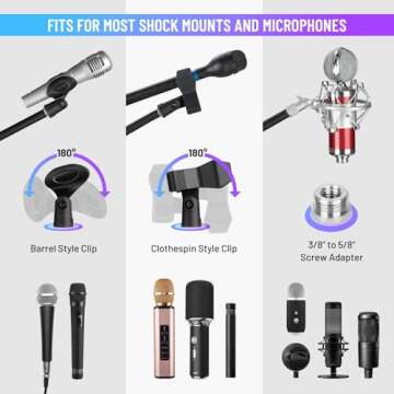 CAHAYA Microphone Stand Desk Adjustable: Boom Arm Mic Stand Desktop with 2 Mic Clips Reinforced Metal Base Table Mic Mount with 3/8" to 5/8" Screw Adapter for Singing Performance Wedding Stage Black