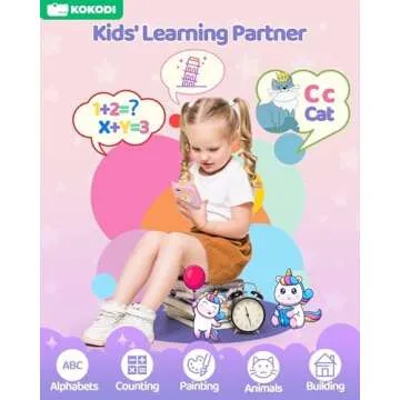 KOKODI Kids Smart Phone Toys, Birthday Gifts Unicorn Toddler Play Phone for Girls 3-10, Touchscreen HD Dual Camera Cell Phone for Kids, Travel Toy Preschool Learning Toy for Kids