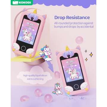 KOKODI Kids Smart Phone Toys, Birthday Gifts Unicorn Toddler Play Phone for Girls 3-10, Touchscreen HD Dual Camera Cell Phone for Kids, Travel Toy Preschool Learning Toy for Kids