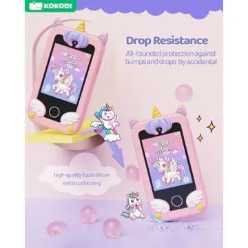 KOKODI Kids Smart Phone Toys, Birthday Gifts Unicorn Toddler Play Phone for Girls 3-10, Touchscreen HD Dual Camera Cell Phone for Kids, Travel Toy Preschool Learning Toy for Kids