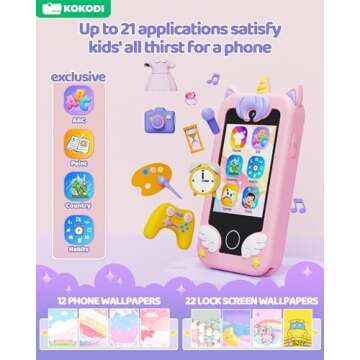 KOKODI Kids Smart Phone Toys, Birthday Gifts Unicorn Toddler Play Phone for Girls 3-10, Touchscreen HD Dual Camera Cell Phone for Kids, Travel Toy Preschool Learning Toy for Kids