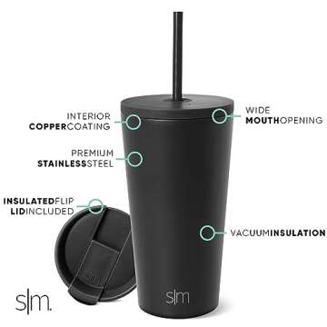 Simple Modern Insulated Tumbler with Lid and Straw | Iced Coffee Cup Reusable Stainless Steel Water ...