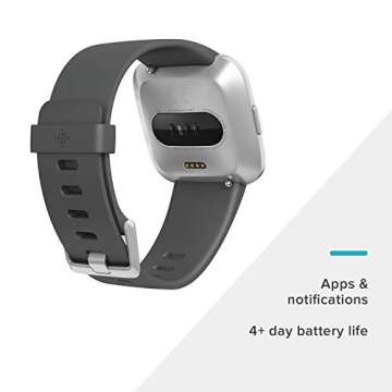 Fitbit Versa Lite Smartwatch, GPS, Charcoal/Silver Aluminum