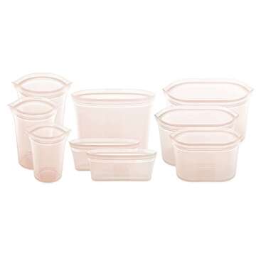 Zip Top Reusable Food Storage Bags | 9 Piece Set [Peach] - 3 Bags, 3 Cups, 3 Dishes | Silicone Meal ...