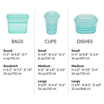 Zip Top Reusable Food Storage Bags | 9 Piece Set [Peach] - 3 Bags, 3 Cups, 3 Dishes | Silicone Meal Prep Container | Microwave, Dishwasher and Freezer Safe | Made in the USA