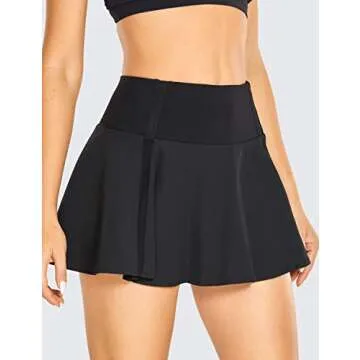 CRZ YOGA Women's High Waisted Pleated Tennis Skirt - Lightweight & Stylish Black Skort