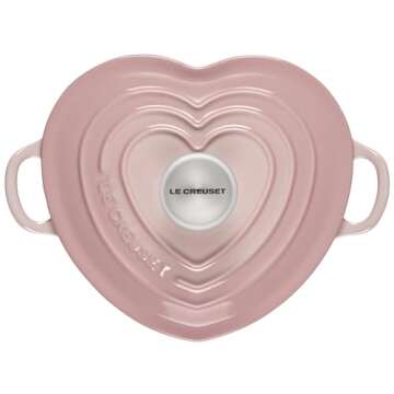 Le Creuset Signature Enameled Cast Iron Figural Heart Cocotte, 2 Quart, Shell Pink with Stainless Steel Knob
