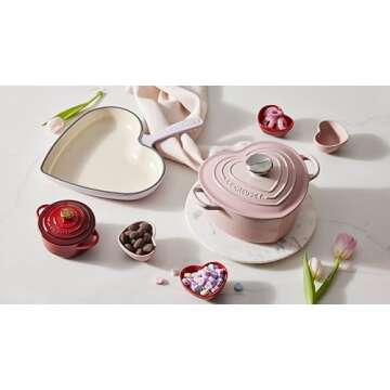 Le Creuset Signature Enameled Cast Iron Figural Heart Cocotte, 2 Quart, Shell Pink with Stainless Steel Knob