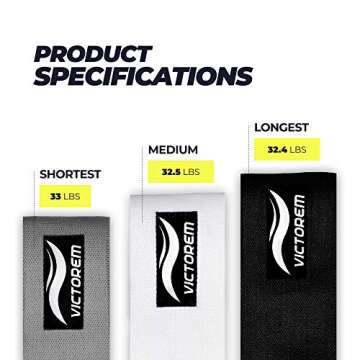 Victorem Resistance Hip Booty Bands Set - Fabric Bands for Glutes and Legs Exercise - with Digital W...