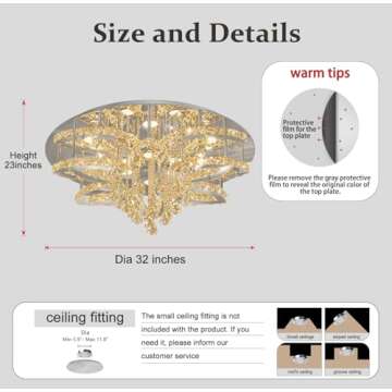 Flashing God W32 Modern Crystal Chandelier Crystal Flush Mount LED Ceiling Light Fixture for Living Room Foyer Dining Room Hallway Dimmable 2700k 4500k 6000k
