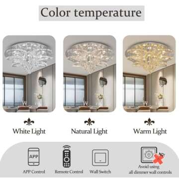 Flashing God W32 Modern Crystal Chandelier Crystal Flush Mount LED Ceiling Light Fixture for Living Room Foyer Dining Room Hallway Dimmable 2700k 4500k 6000k
