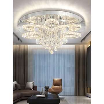 Flashing God W32 Modern Crystal Chandelier Crystal Flush Mount LED Ceiling Light Fixture for Living Room Foyer Dining Room Hallway Dimmable 2700k 4500k 6000k