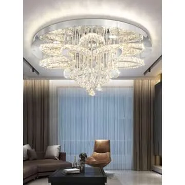 Flashing God W32 Modern Crystal Chandelier Crystal Flush Mount LED Ceiling Light Fixture for Living Room Foyer Dining Room Hallway Dimmable 2700k 4500k 6000k