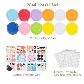 KATOOM Paper Plate Art Kit for Kids,12 Pack Animal Art Craft Gift for Boys Girls Toddlers,DIY Craft Card Early Learning Art Project for Birthday Party Favor Christmas