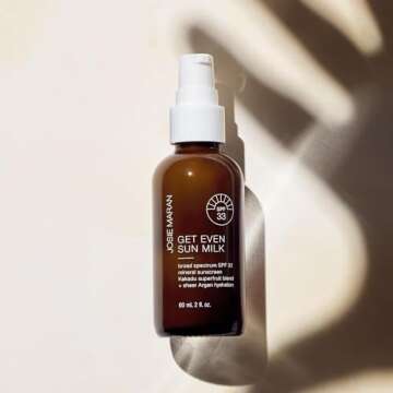 Josie Maran Get Even Sun Milk - Lightweight Mineral Sunscreen and Facial Moisturizer with SPF 33 - Infused with Argan Oil, Zinc Oxide & Kakadu Plum - Instantly Hydrates + Boosts Radiance (2 oz)